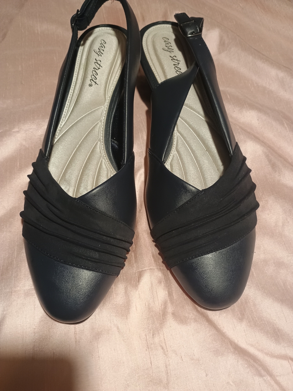 easy street Black Slingback Pointed Flats with Layered Front